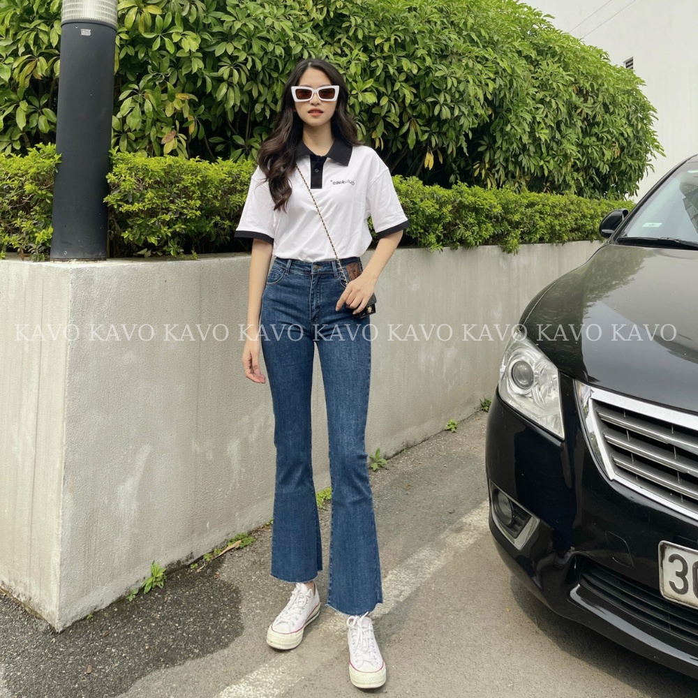 Quần bò nữ dáng loe - quần jeans nữ co giãn 4 chiều chất dày dặn