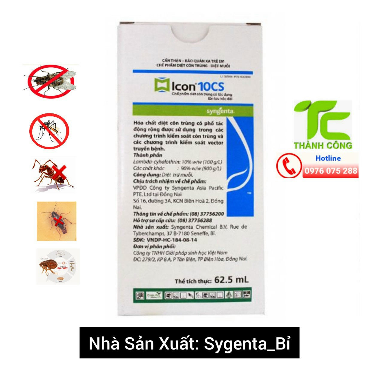 Thuốc diệt muỗi diệt côn trùng tồn lưu 9 tháng ICON 10CS hãng Sygenta dạng gói 62,5ml