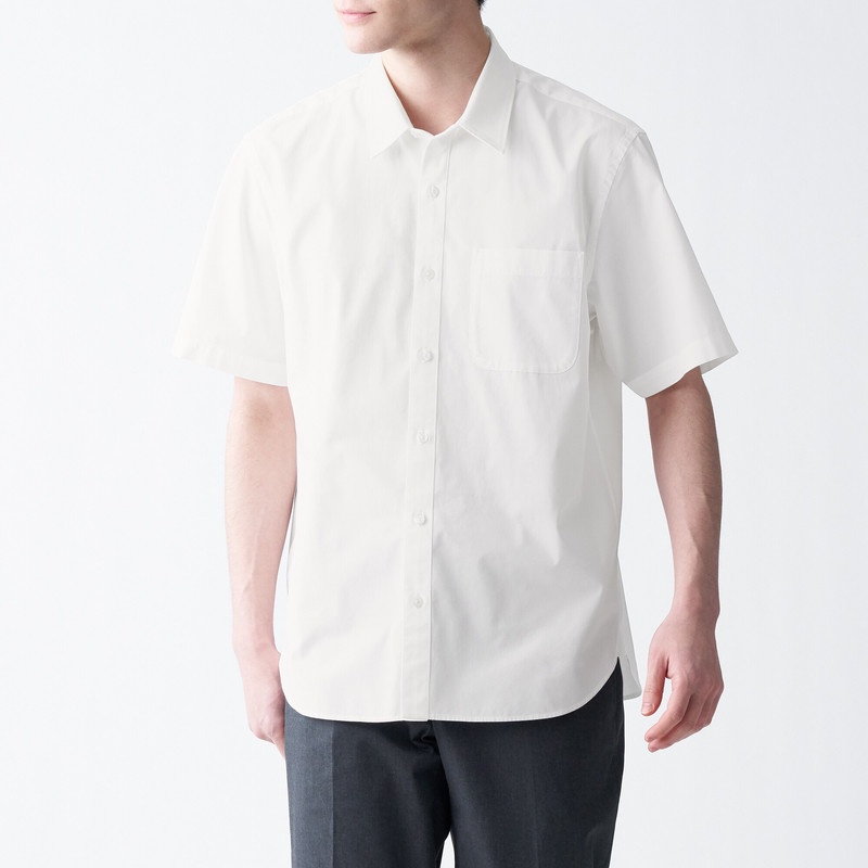 Muji Áo Sơ Mi Vải Broadcloth Washed Ngắn Tay
