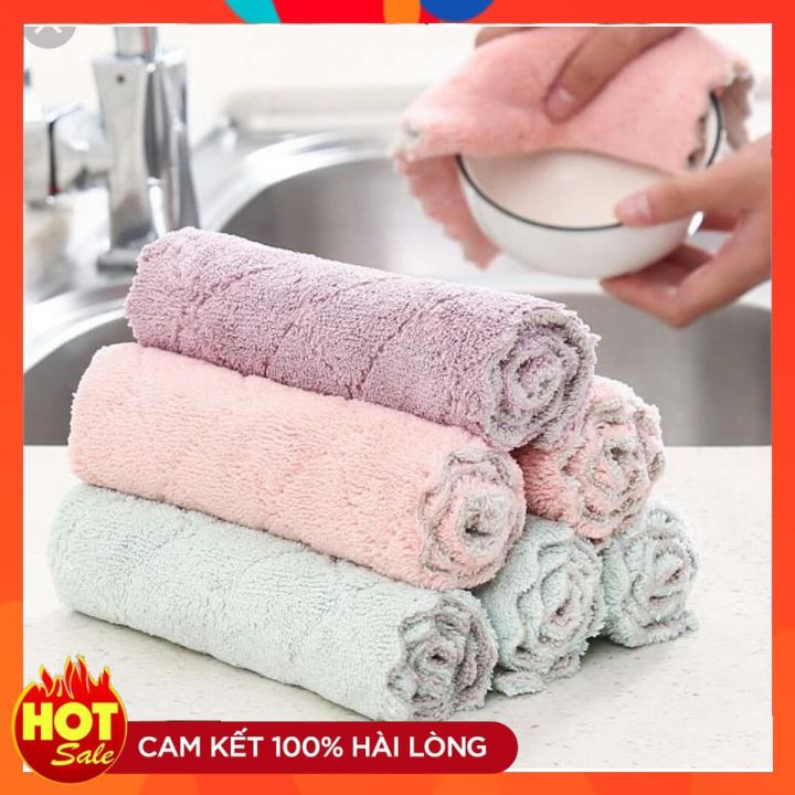 Khăn lau bếp - Bộ 3 khăn lau bếp đa năng 2 mặt mềm mịn thấm hút tốt