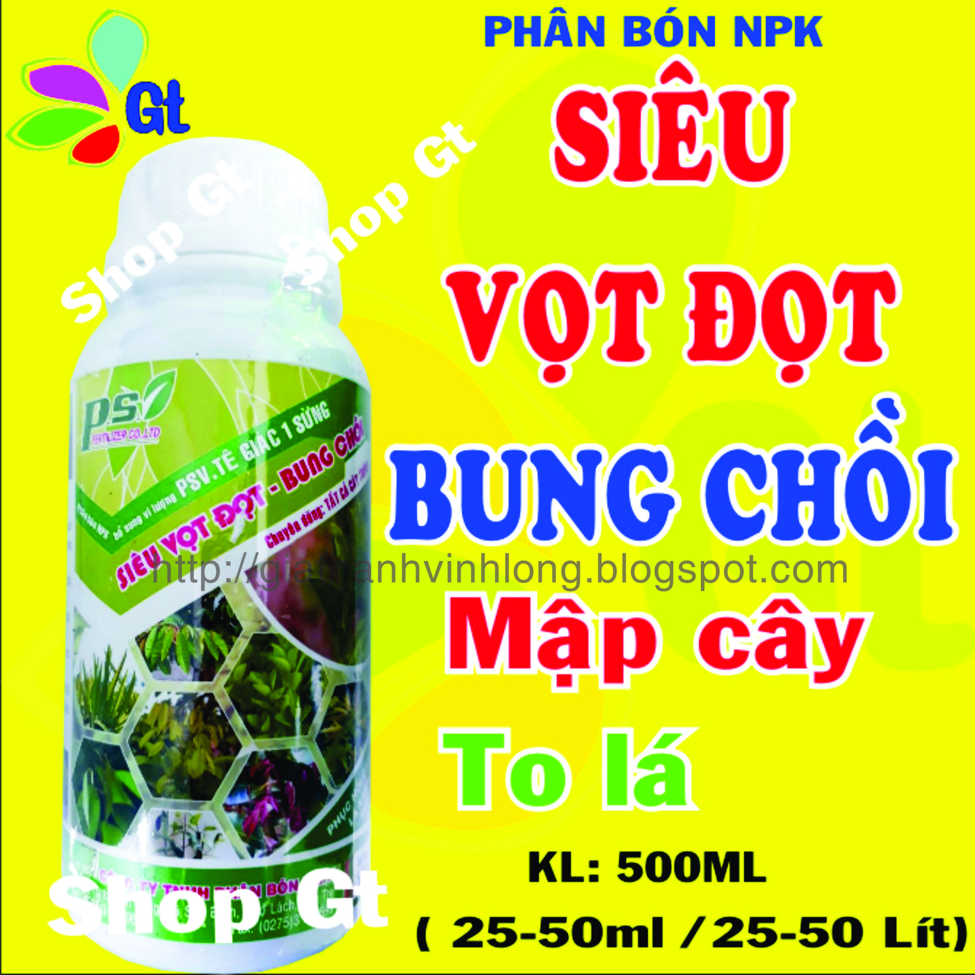 (Shop Gt19) - (Gt1920) - Phân bón lá đa lượng Siêu vọt đọt 100 - Bung chồi, To lá, xanh lá KL: 500ml