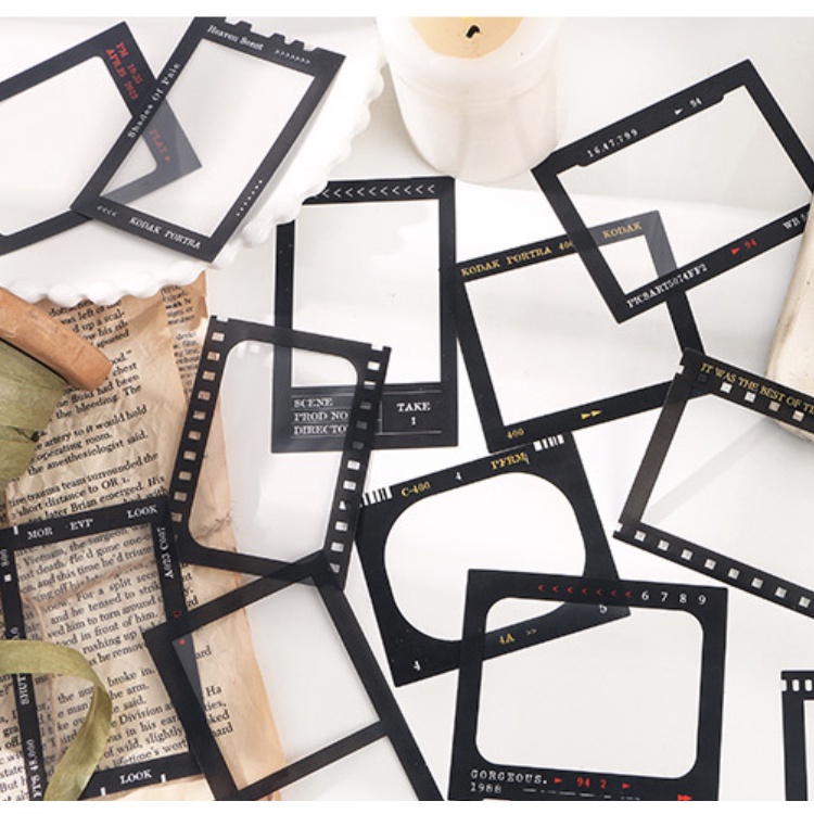 Sticker khung ảnh, khung tiêu đề pet vintage bullet journal nhà cam, set 15 tấm