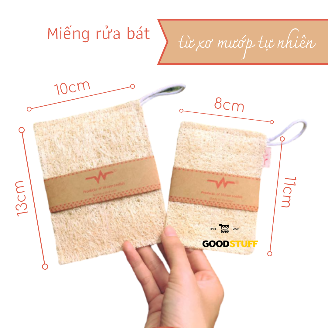 Miếng rửa chén bát xơ mướp Vi Lâm hình chữ nhật , mềm, nhanh khô, thân thiện môi trường, chất lượng xuất khẩu, Goodstuff