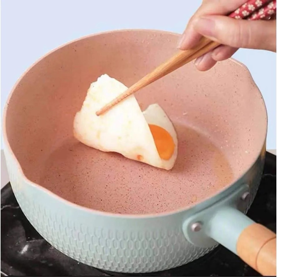 Chảo đá cán gỗ đáy từ chống dính sâu lòng màu ngẫu nhiên siêu xinh