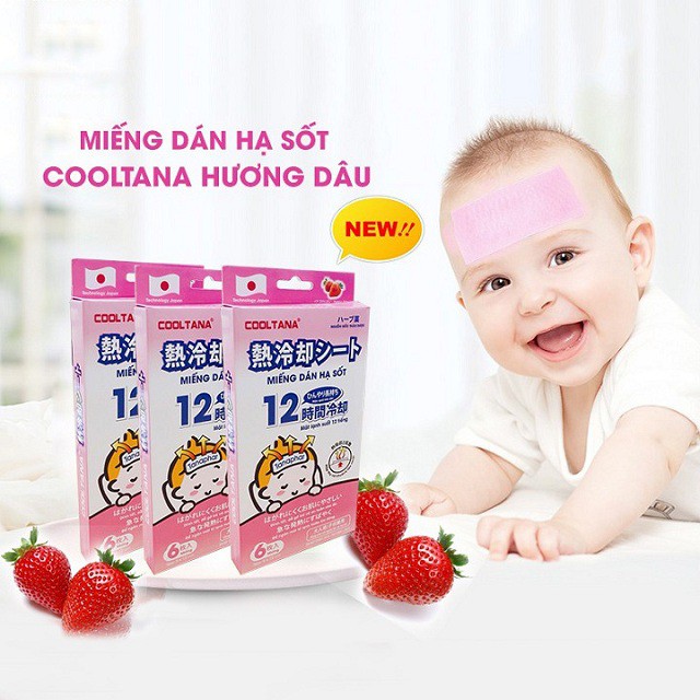 Miếng dán hạ sốt - Miếng dán lạnh COOLTANA Giúp hạ nhiệt, hạ sốt, giảm đau, đau đầu, say nắng, Ngăn ngừa các cơn co giật, làm mát liên tục suốt 10 tiếng, an toàn cho trẻ sơ sinh – Hộp 6 miếng