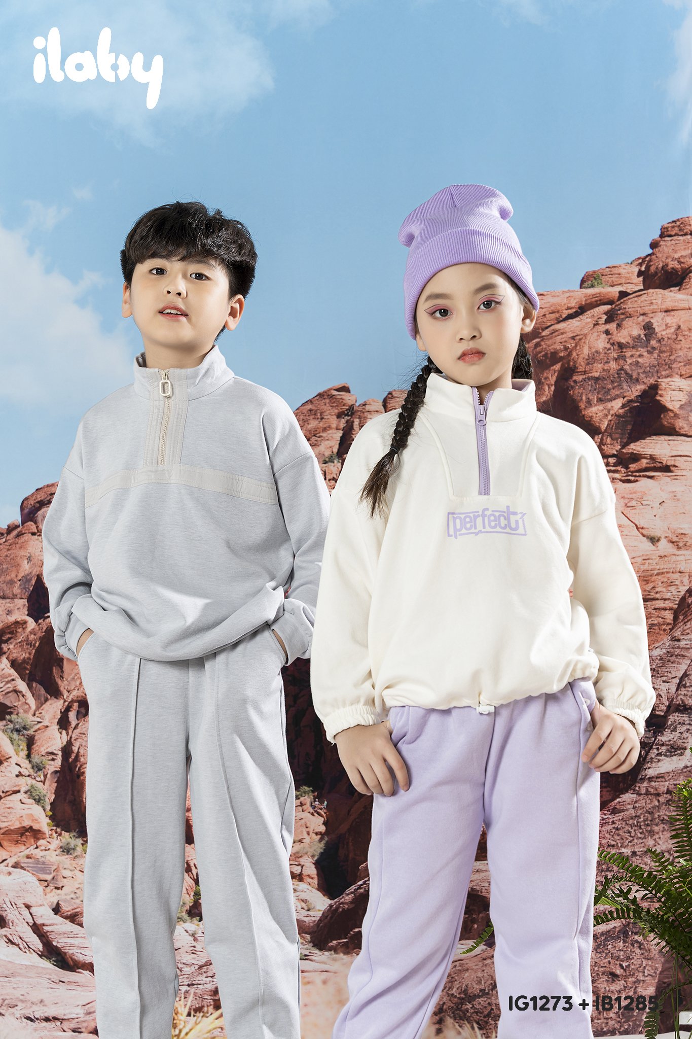 Bô nỉ cổ cao phối khoá bé gái ilaby [50ig1273i2dl