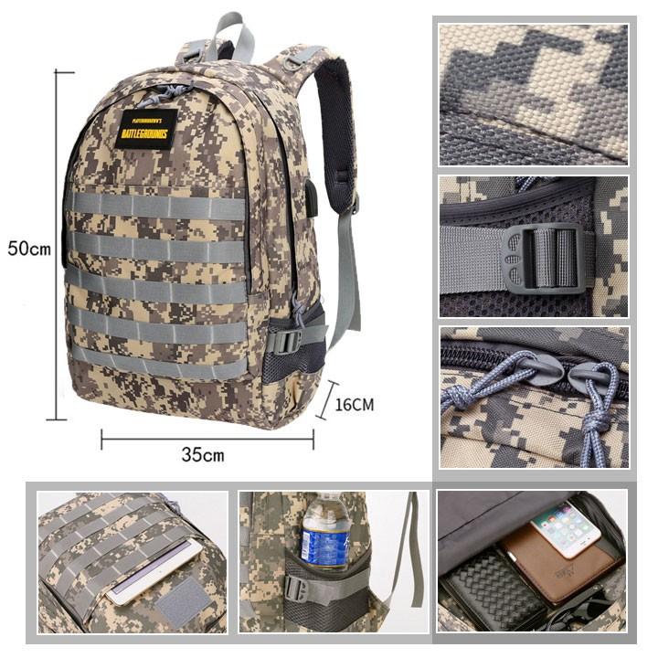 Balo 3 pubg bản cao cấp có logo, cổng sạc, cổng tai nghe - tặng móc khóa awm
