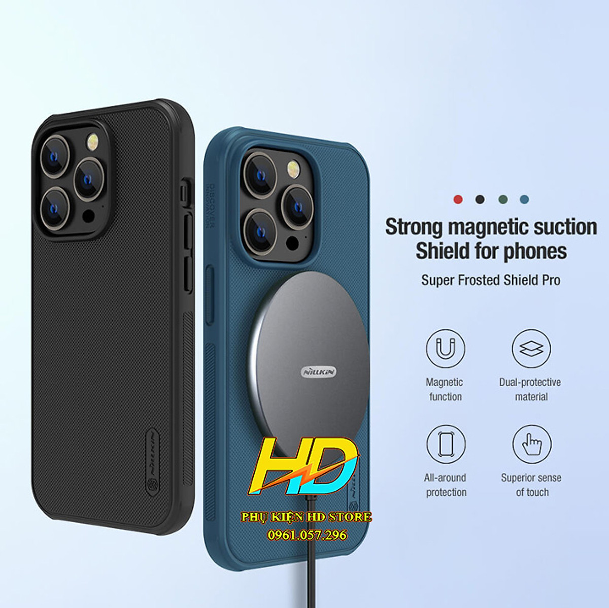 Ốp lưng chống trượt dành cho iphone 14 pro chính hãng nillkin super frosted shield pro, chống sốc