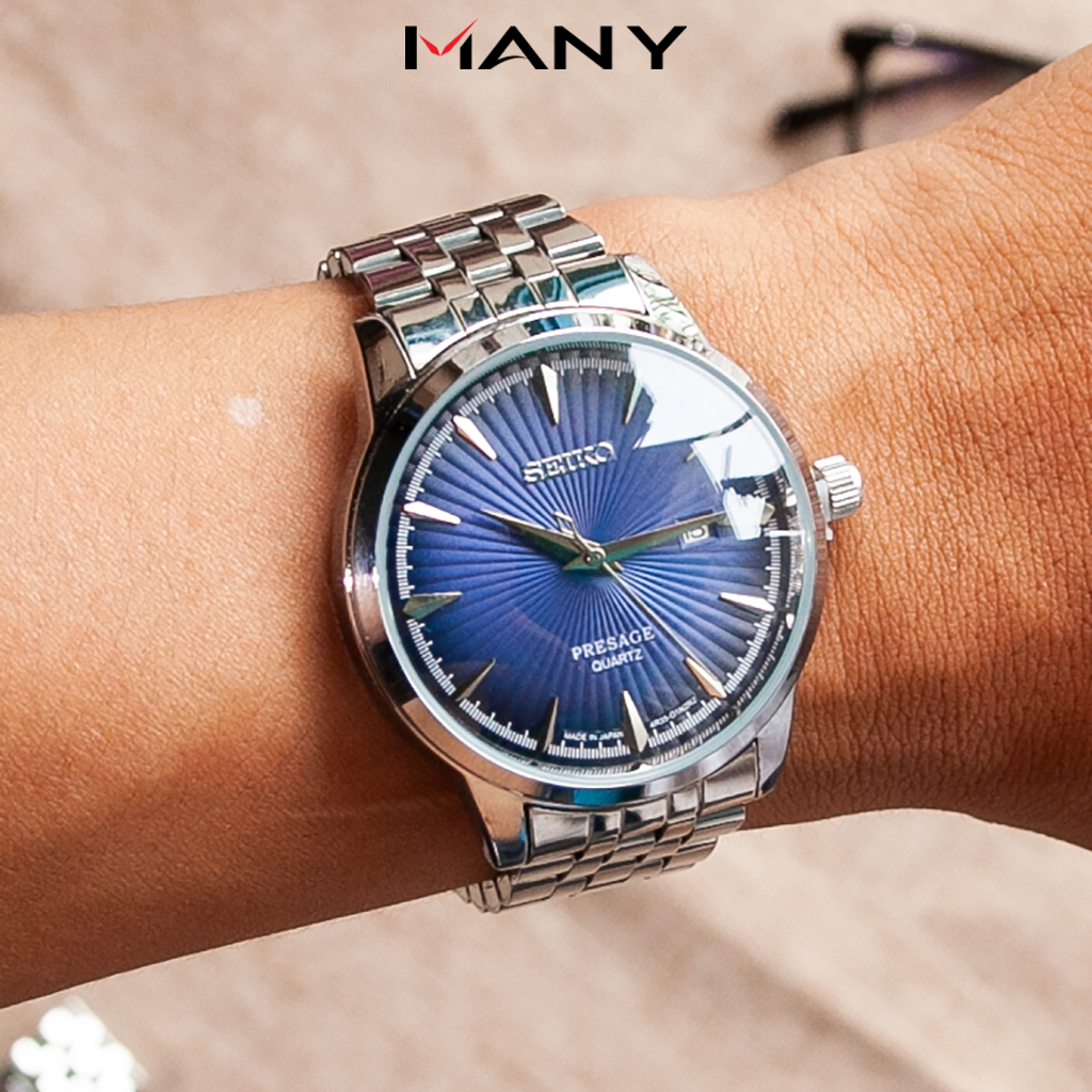 Đồng hồ nam Seiko dây thép không gỉ - Đồng hồ đeo tay nam kim loại mạ bạc MANY