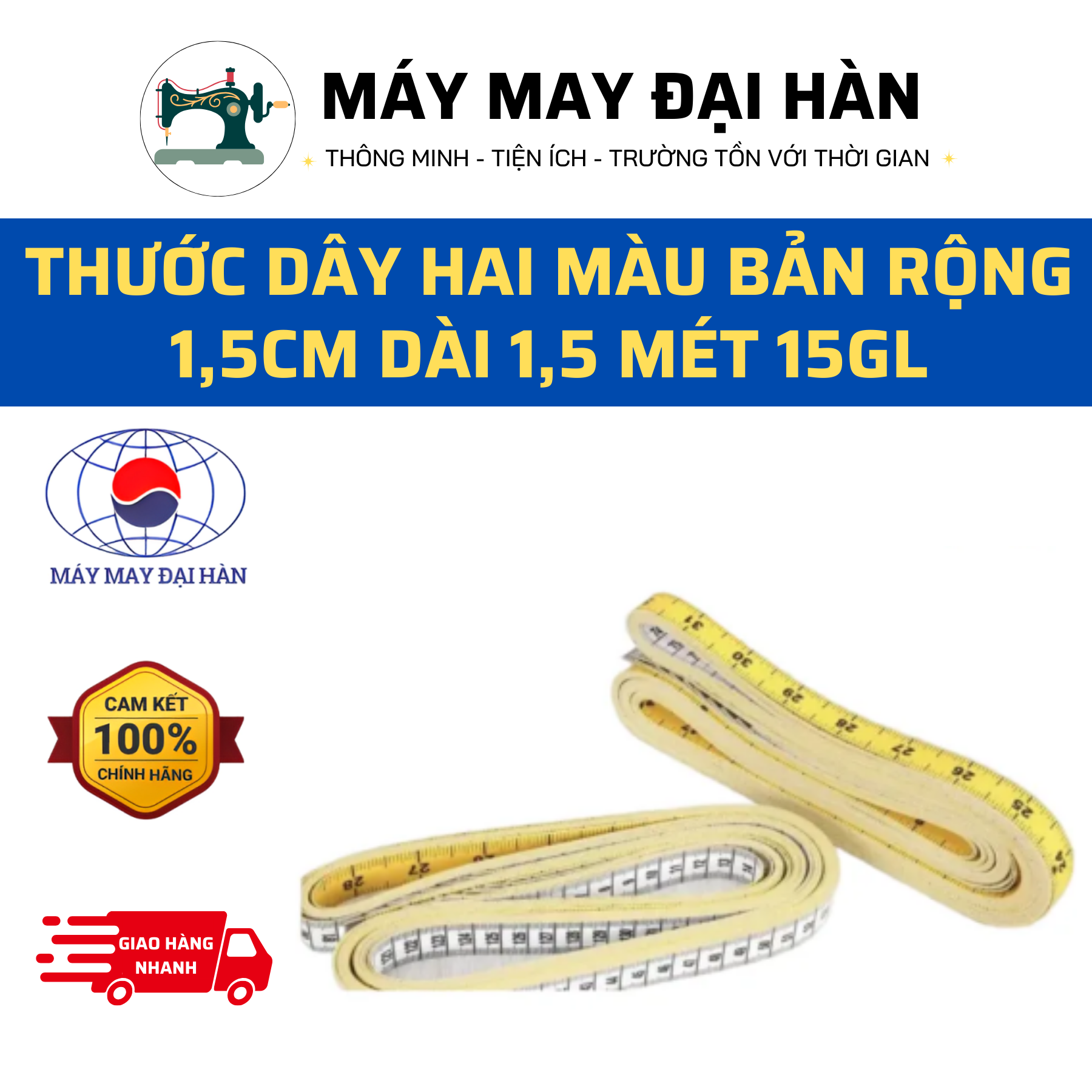 Thước dây hai màu bản rộng 1,5cm dài 1,5 mét 15gl