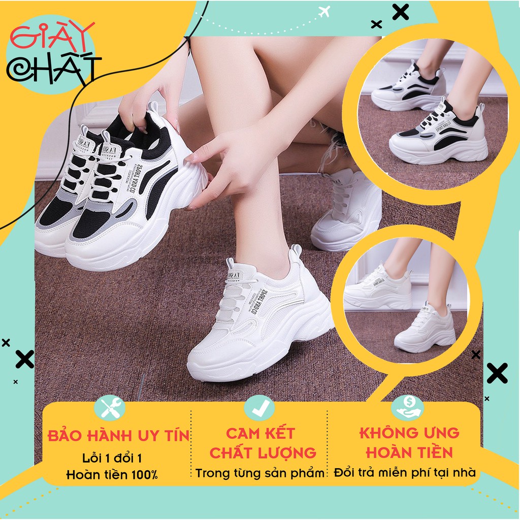 Giày thể thao nữ độn đế màu trắng Giày sneaker nữ đế cao phong cách Hàn Quốc