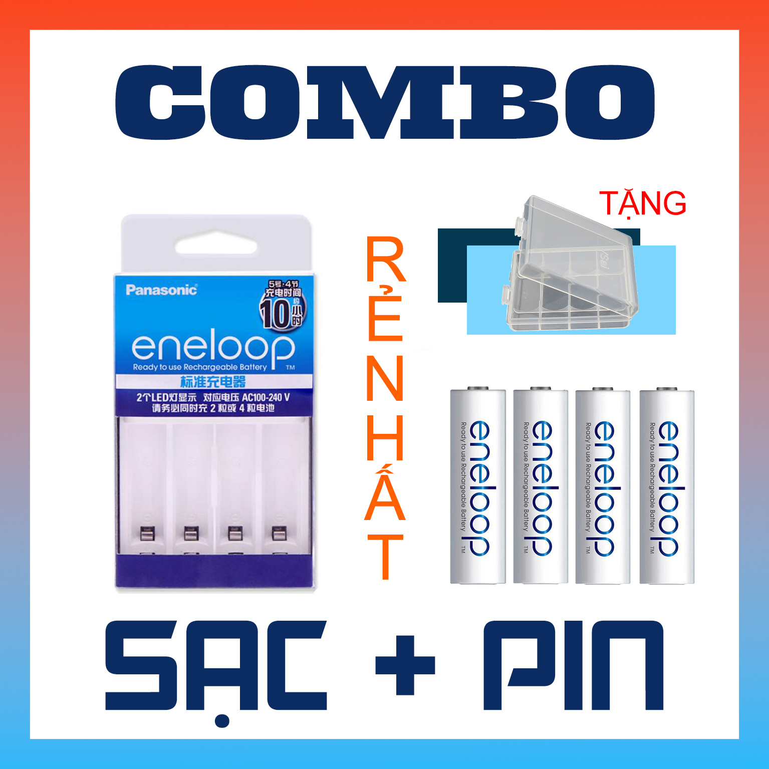 Combo sạc pin eneloop bq-cc51c aa,aaa