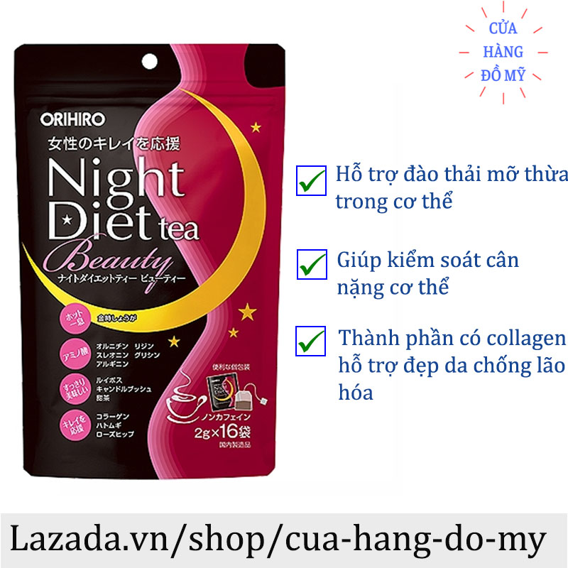 Trà giảm cân đẹp da ban đêm Orihiro Night Diet Tea Beauty 1 túi 16 gói nhỏ - Shop Hong1008