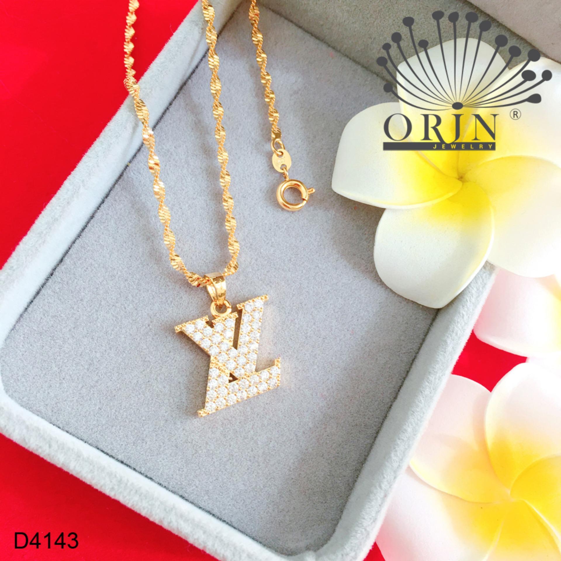 Dây chuyền nữ dạng xoắn mặt chữ L và V đính đá thiết kế bền màu đẳng cấp Orin D4143 - Long Tien