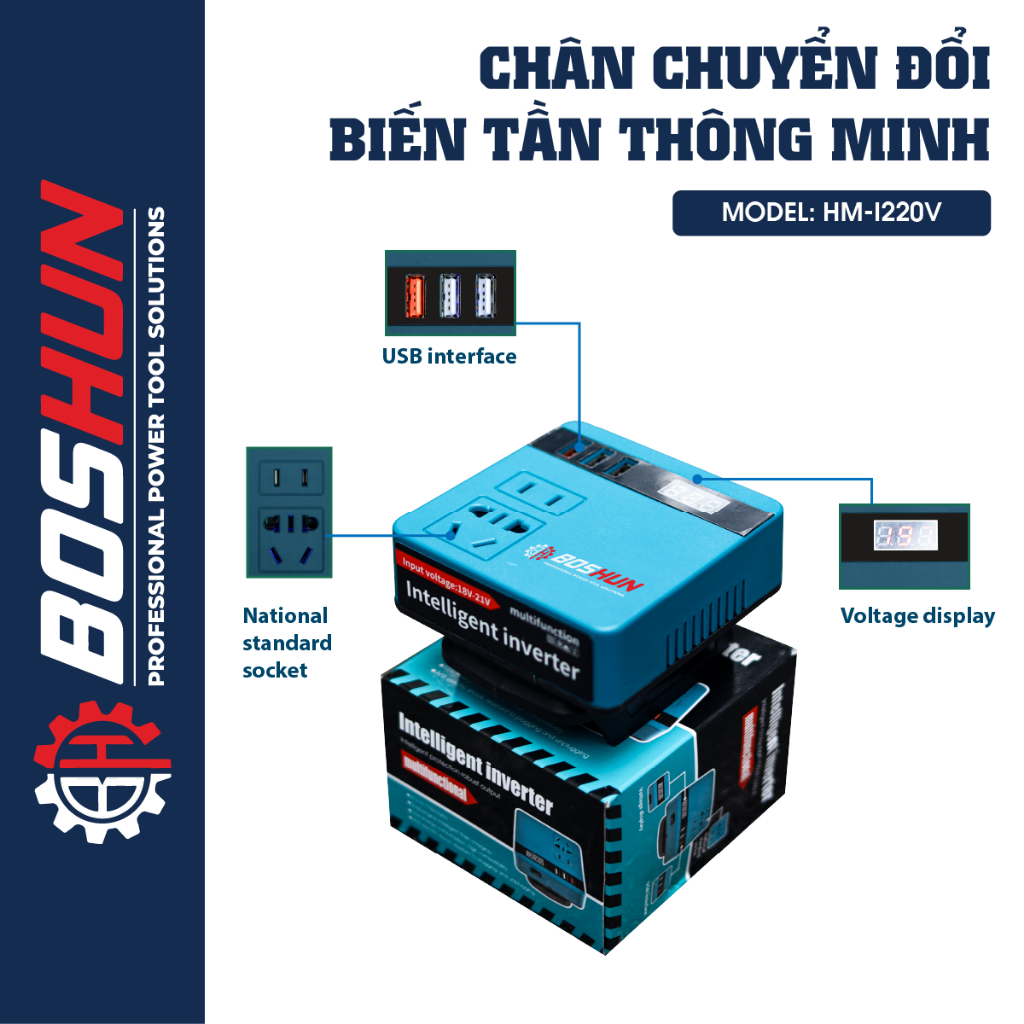 Bộ chuyển đổi biến tần 12/21/24V sang 220V, Bộ chuyển đổi điện-biến tần Pin Khoan 12V sang AC 220V Chất Lượng Cao