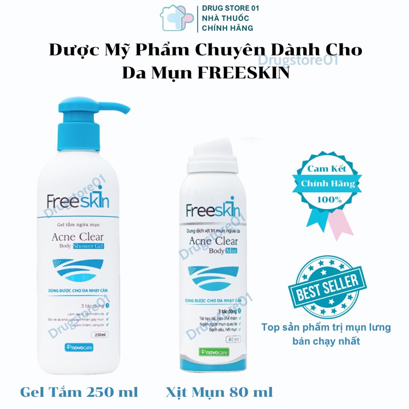 [Tặng bao tay tắm] Sữa Tắm Xịt FreeSkin Chuyên Dành Cho Da Mụn