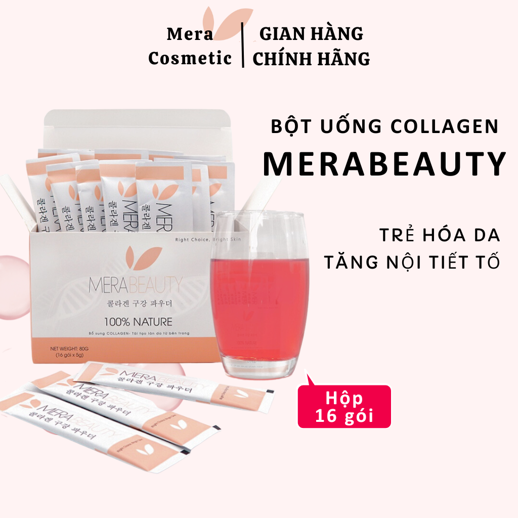 Bột Uống Collagen Và Nội Tiết Tố MERABEAUTY Kết Hợp Sâm Tố Nữ Cải Thiện Sức Khỏe Sáng Da Ngăn Ngừa Lão Hóa Sớm Hộp 16 gói