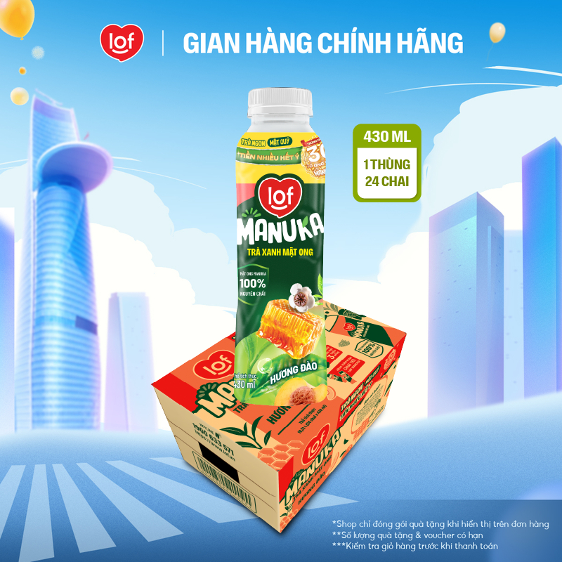Trà xanh mật ong LOF Manuka hương đào thùng 24 chai x 430ml