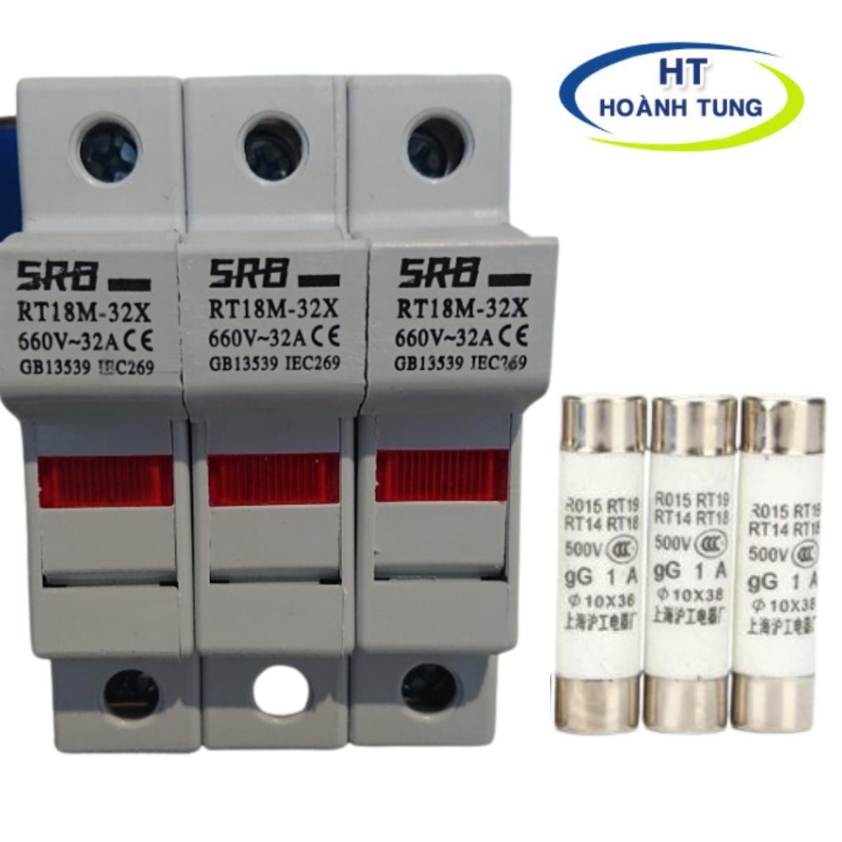 Bộ cầu chì sứ RT18-32X có đèn loại 3 pha bao gồm vỏ chì và ruột chì bảo vệ quá dòng, quá tải