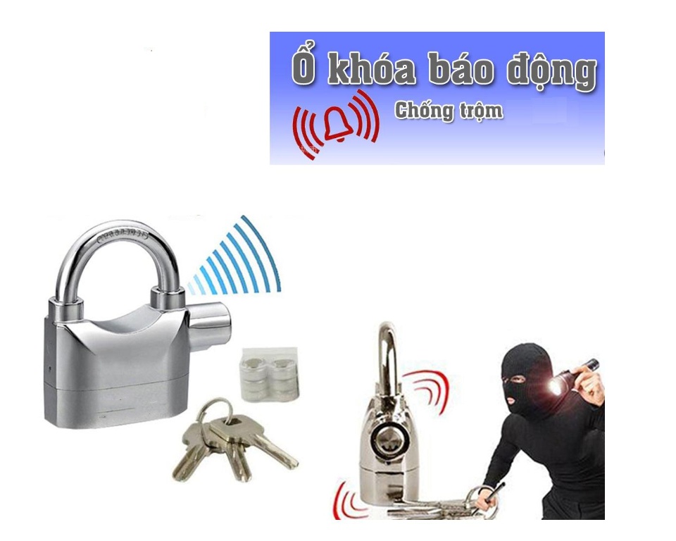 [TẶNG KÈM PIN] Ổ khóa chống trộm hú báo động , Khóa chống trộm xe máy có còi báo động