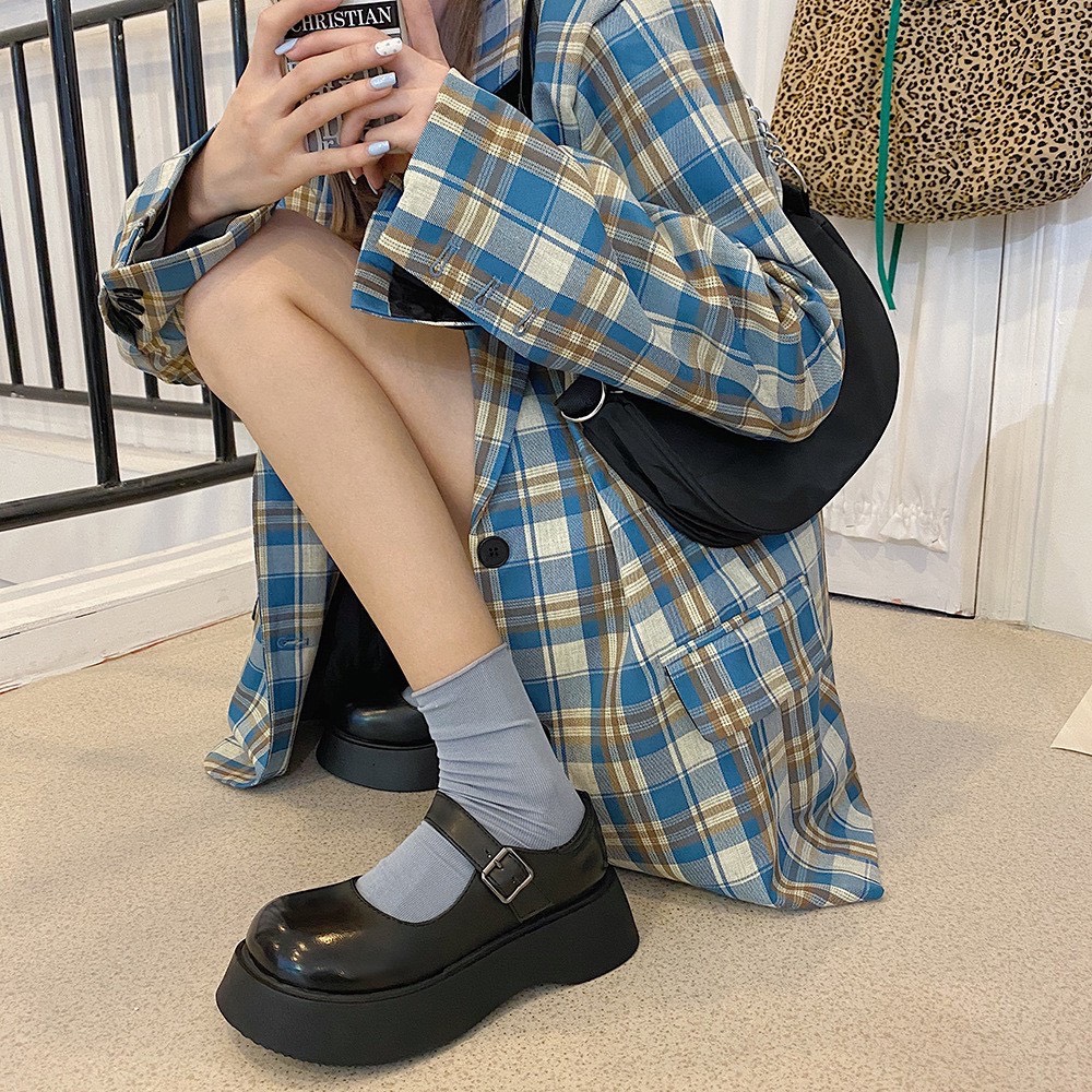 Giày búp bê có quai vintage Mary Jane phong cách Anh Quốc trẻ trung, năng động, giày Lolita đế cao ulzzang độc đáo