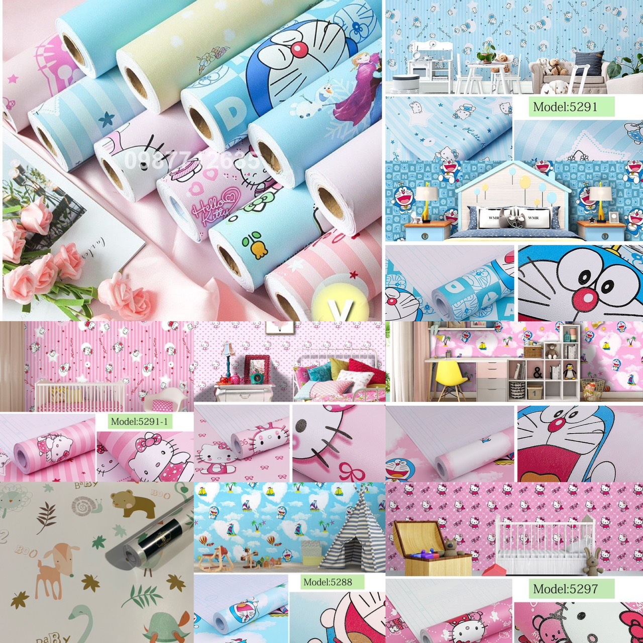 10m giấy dán tường sẵn keo Trẻ em (10m x 45cm /cuôn).Độ bền cao keo bám chắc tuổi thọ giấy lâu.