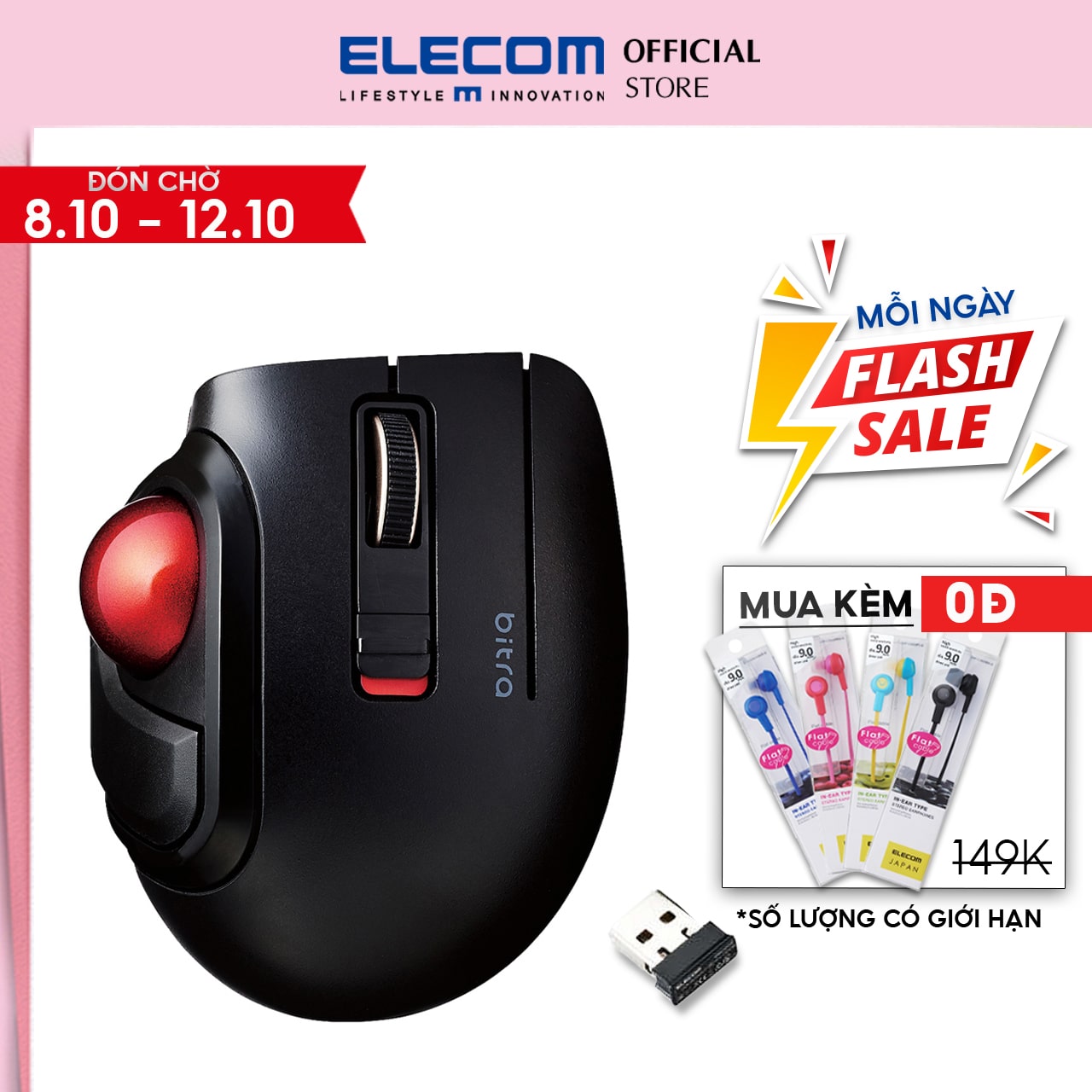 Chuột bi không dây yên tĩnh elecom m-mt1drsbk - hàng chính hãng