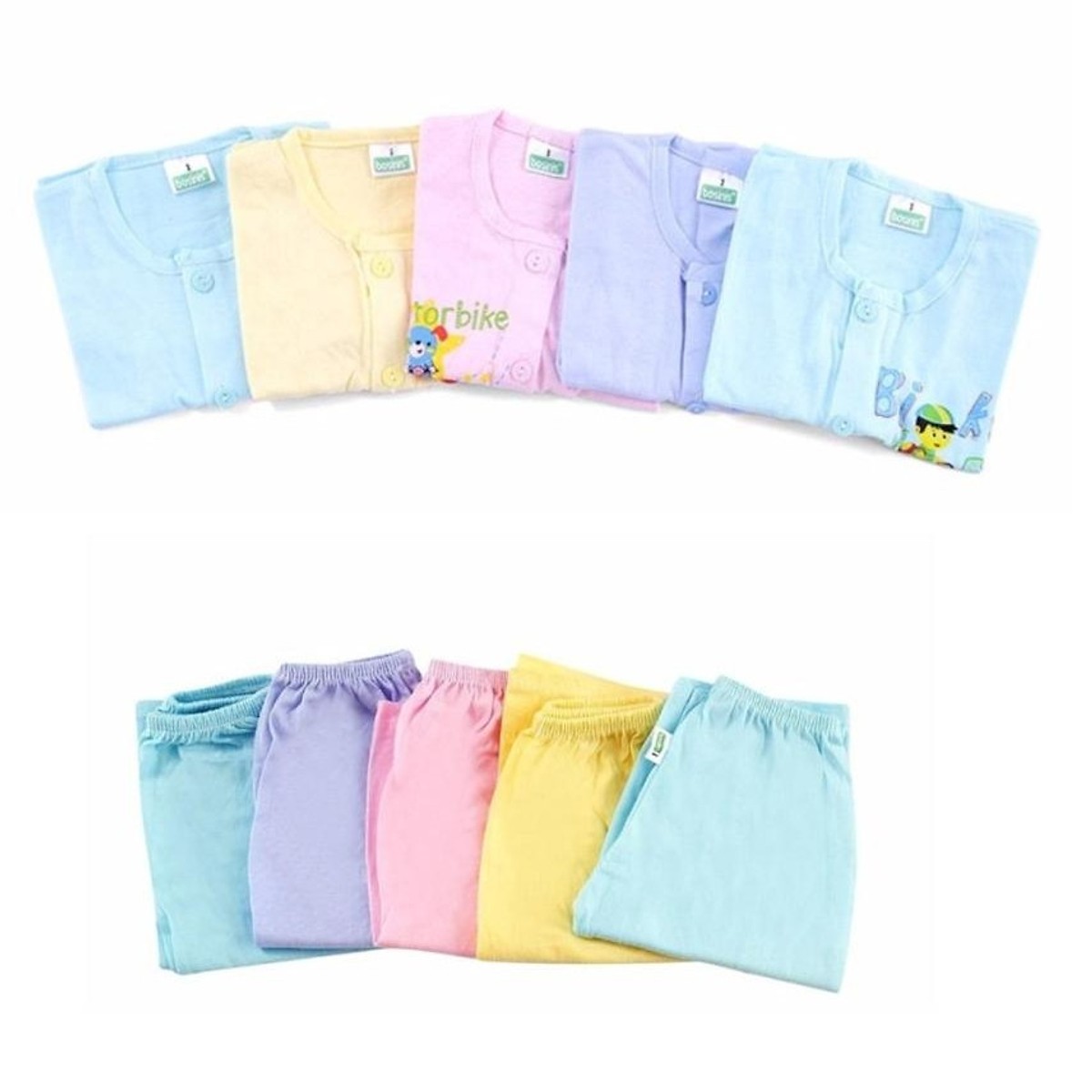 Combo 5 aó tay ngắn màu+5 quần dài màu cho bé 2-12kg
