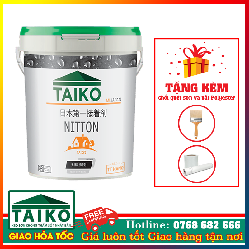 Keo sơn chống thấm Taiko Japan Nitton - Thùng 10 Kg (chống thấm vết nứt mái nhà, sàn nhà vệ sinh, máng xối, mái tôn)