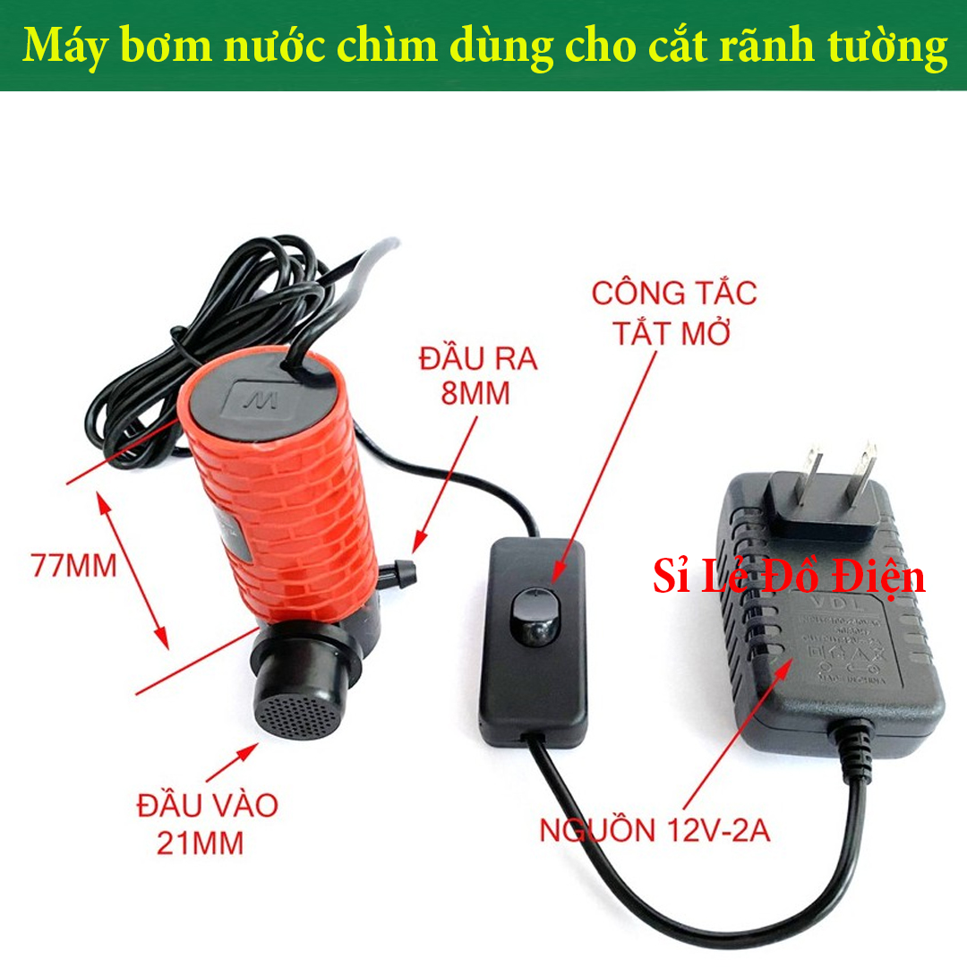 Máy bơm nước chìm mini 12V - 30W, Bơm dùng cho cắt rãnh tường