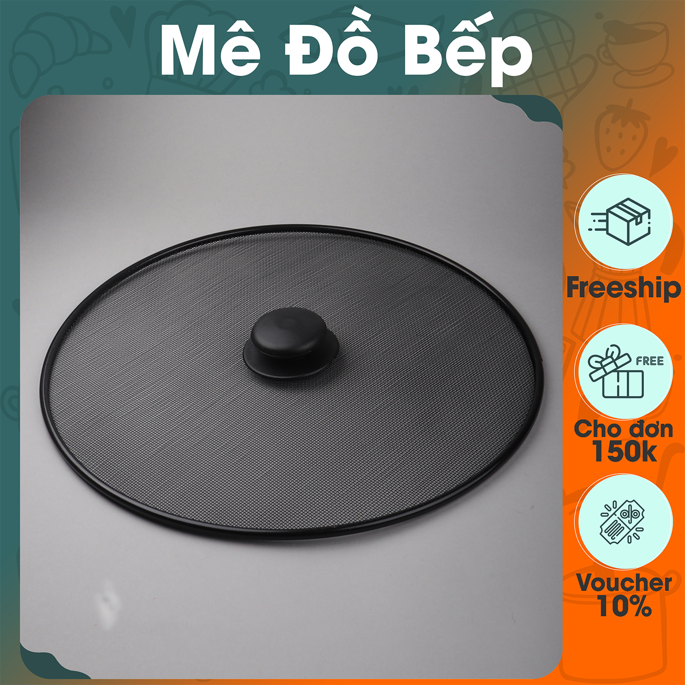 Nắp lưới đen đậy chảo chống văng dầu mỡ inox Bam House loại lớn cao cấp NLD01 – BamBam Store