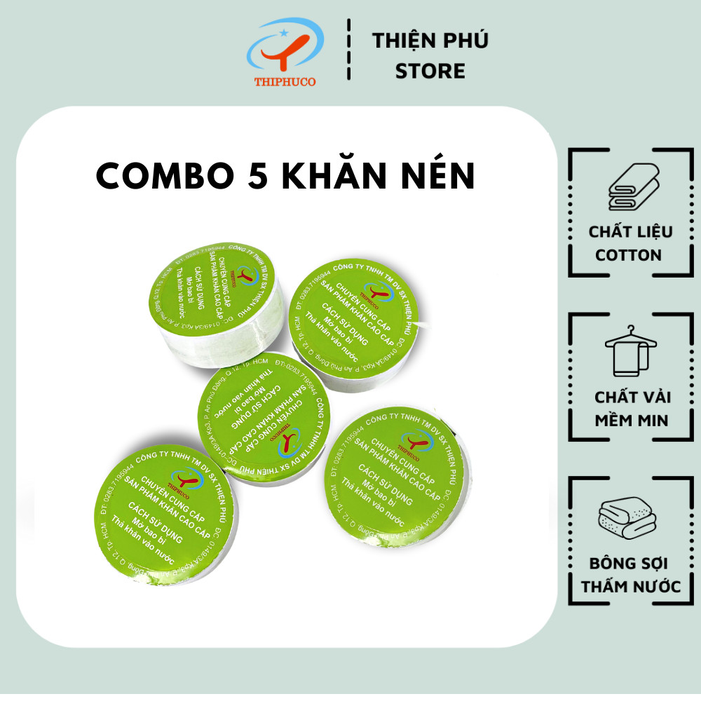 Khăn tắm nén du lịch thiện phú 50*100, khăn nén cotton tự nhiên thấm nước tốt tái sử dụng nhiều lần