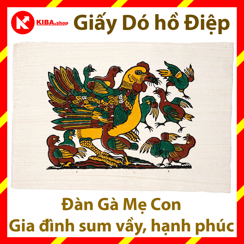 Tranh Đàn gà mẹ con - không kèm khung tranh (37x52cm) - Tranh Đông Hồ chính gốc Bắc Ninh để chơi tết hoặc làm quà biếu ý nghĩa - Dong Ho folk paintings - Viet Nam national cultural heritage