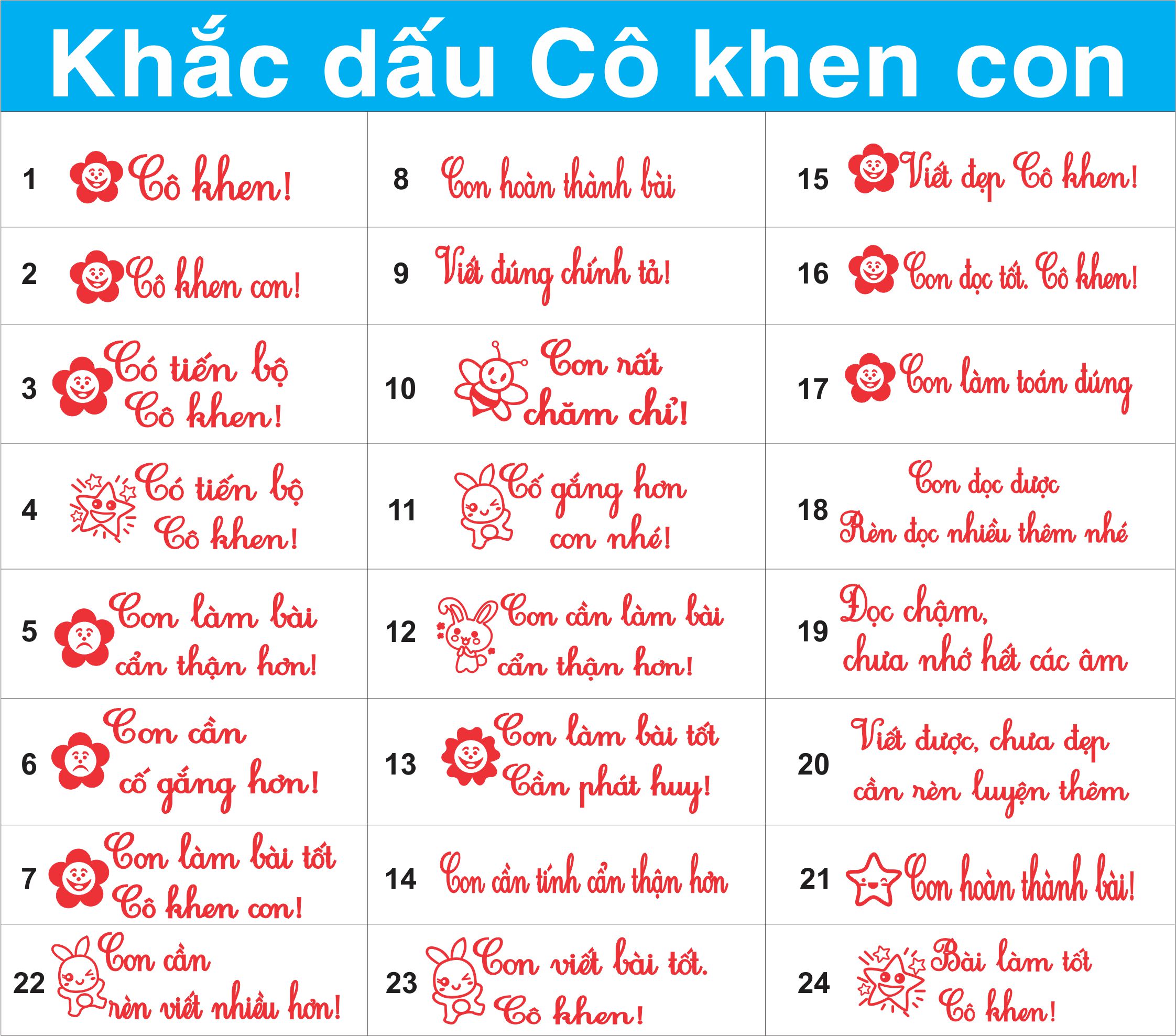 Khắc dấu cô khen con, con dấu tiểu học, mầm non