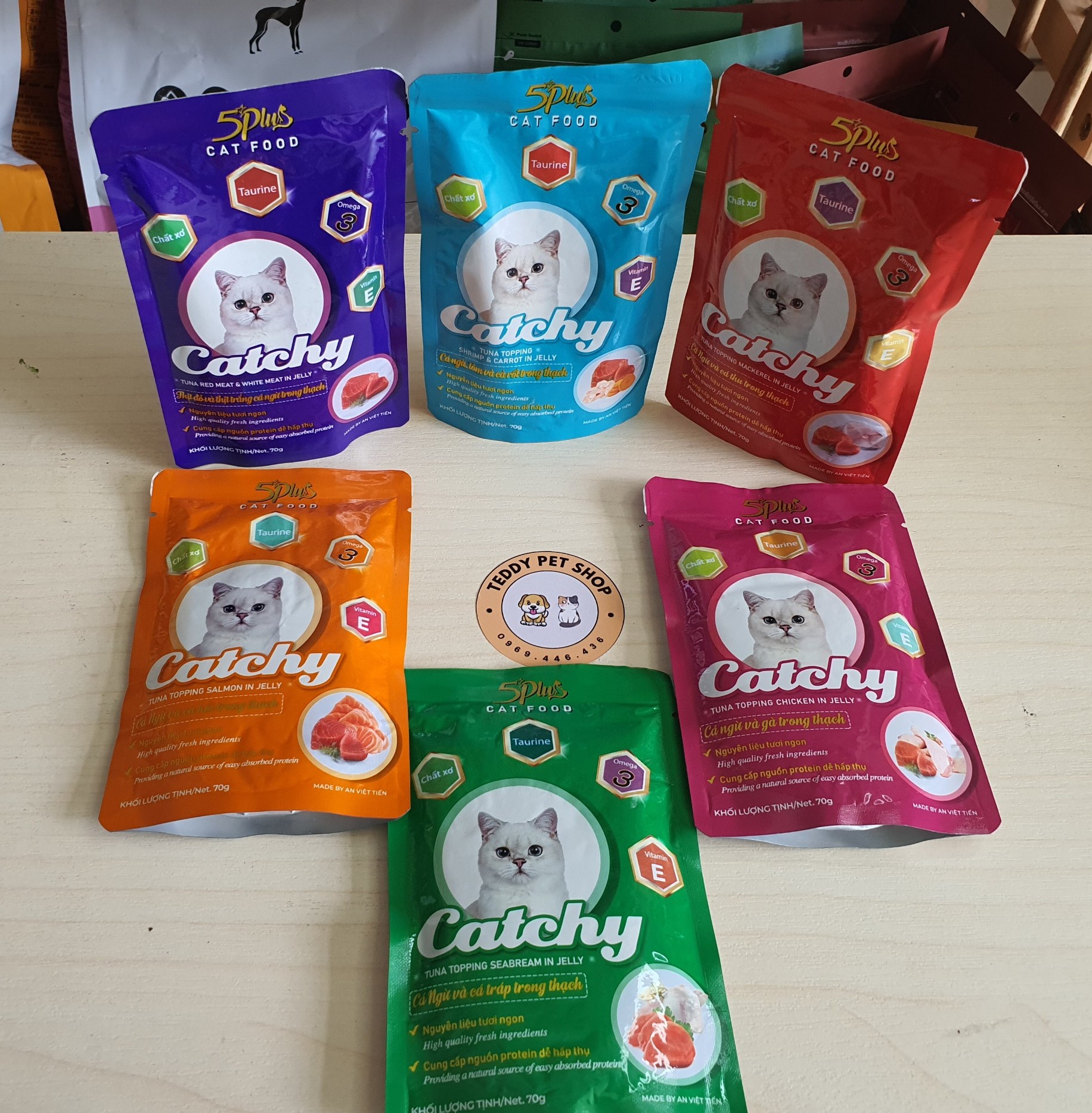 Combo 6 gói pate thạch catchy cho mèo - 70g - 6 vị
