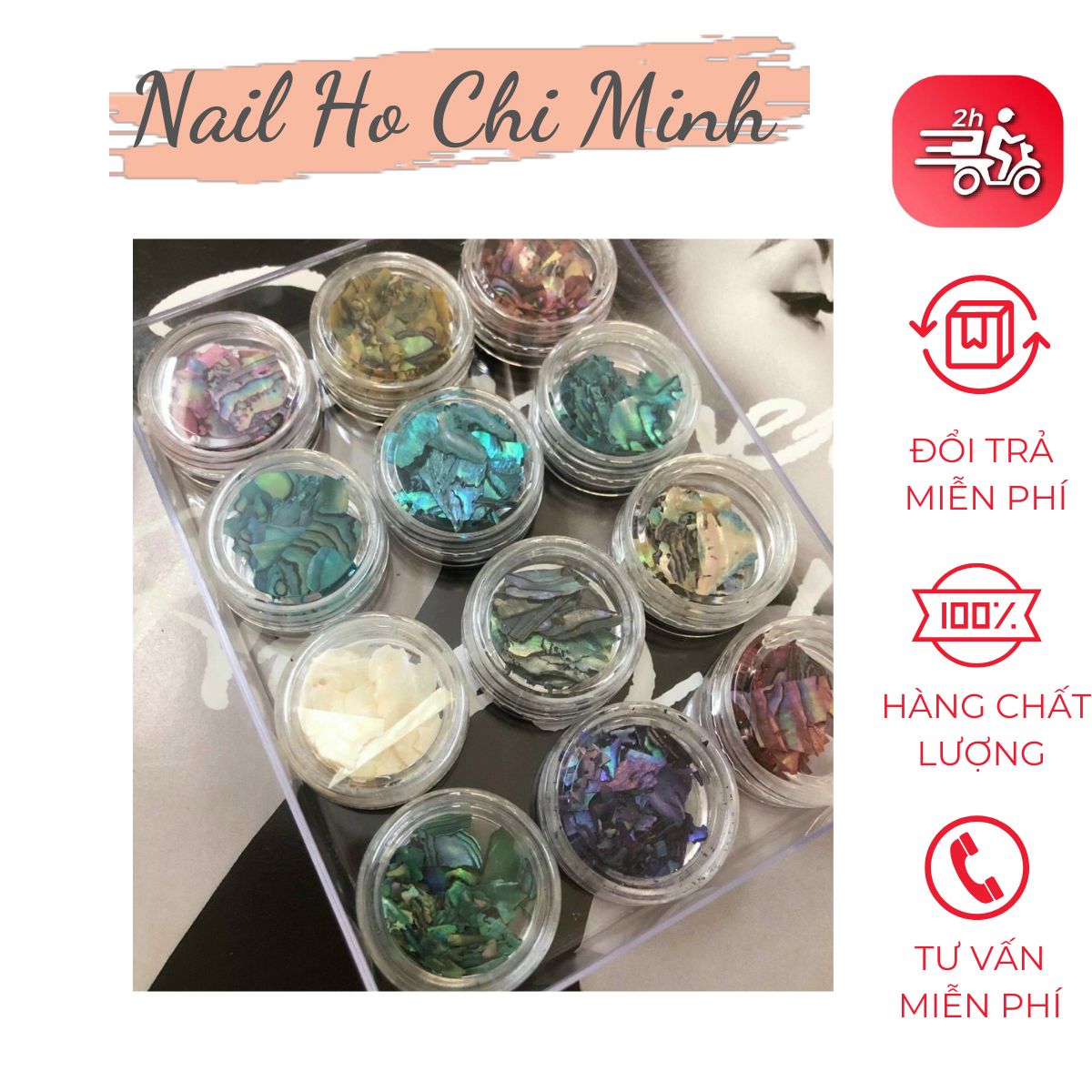 [HCM]Set 12 hũ xà cừ vân đá ánh cầu vồng - xà cừ nail trang trí móng tay đắp gel ẩn theo phong cách Hàn Nhật