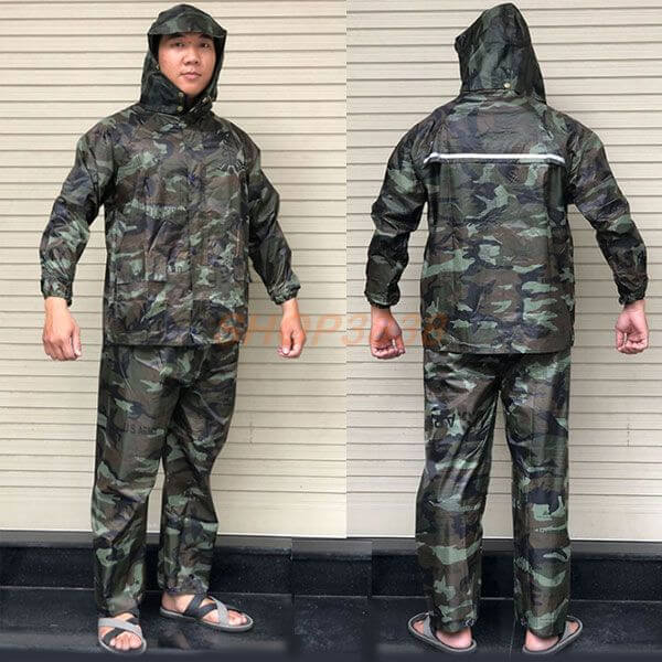Bộ Quần Áo Mưa Rằn Ri Vải Dù XXL Từ 60-70kg 2 Khóa Chống Rách Chống Nước