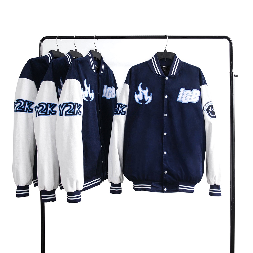 Áo khoác unisex form rộng blue ocean varsity ima god breaker