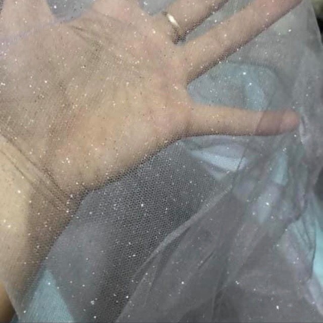 Combo 5 m Vải voan lưới khổ 1,5m  màu xám kim tuyến phồng