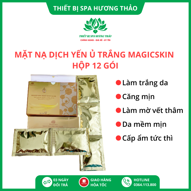  MẶT NẠ DỊCH YẾN  Hộp 12 gói  cấy trắng WHITENING BIRD NEST MASK Ủ Magic Skin   MẪU MỚI   