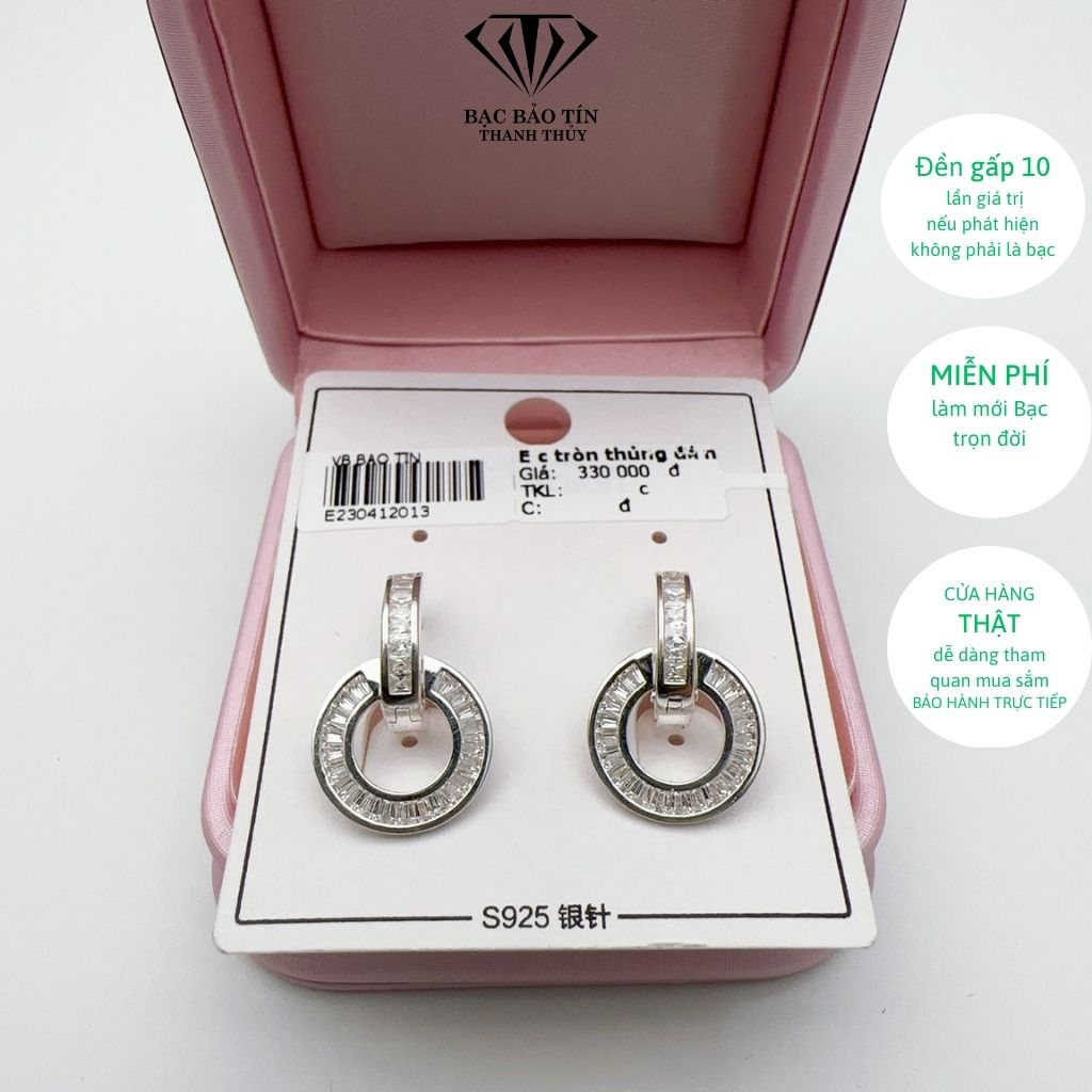 Bông tai bạc nữ cao cấp Bảo Tín Thanh Thủy, chất liệu bạc 950 (95% bạc), bông tai gắn đá CUBIC ZIRCONIA sáng lấp lánh