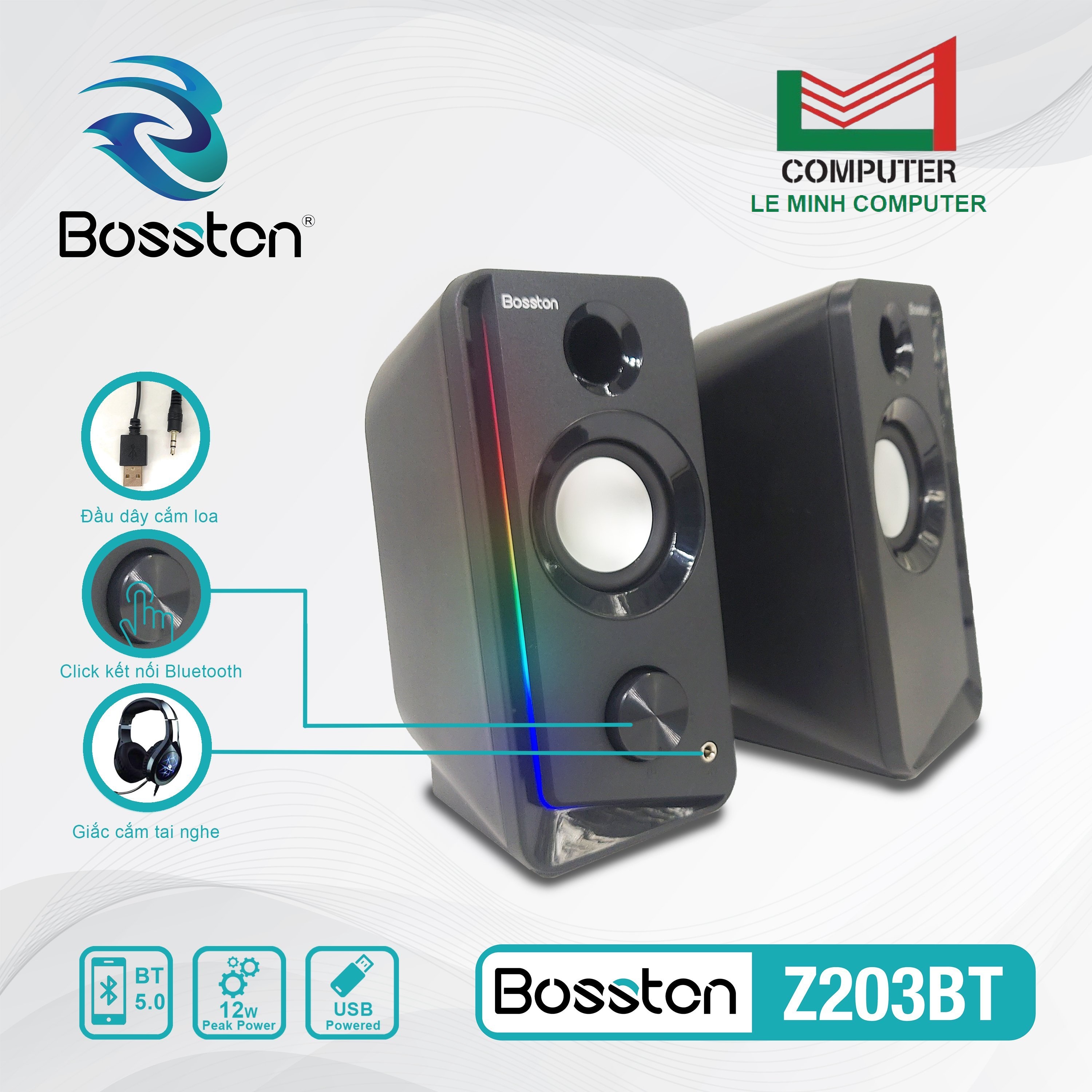 Loa vi tính loa 2.0 bosston z203bt led rgb