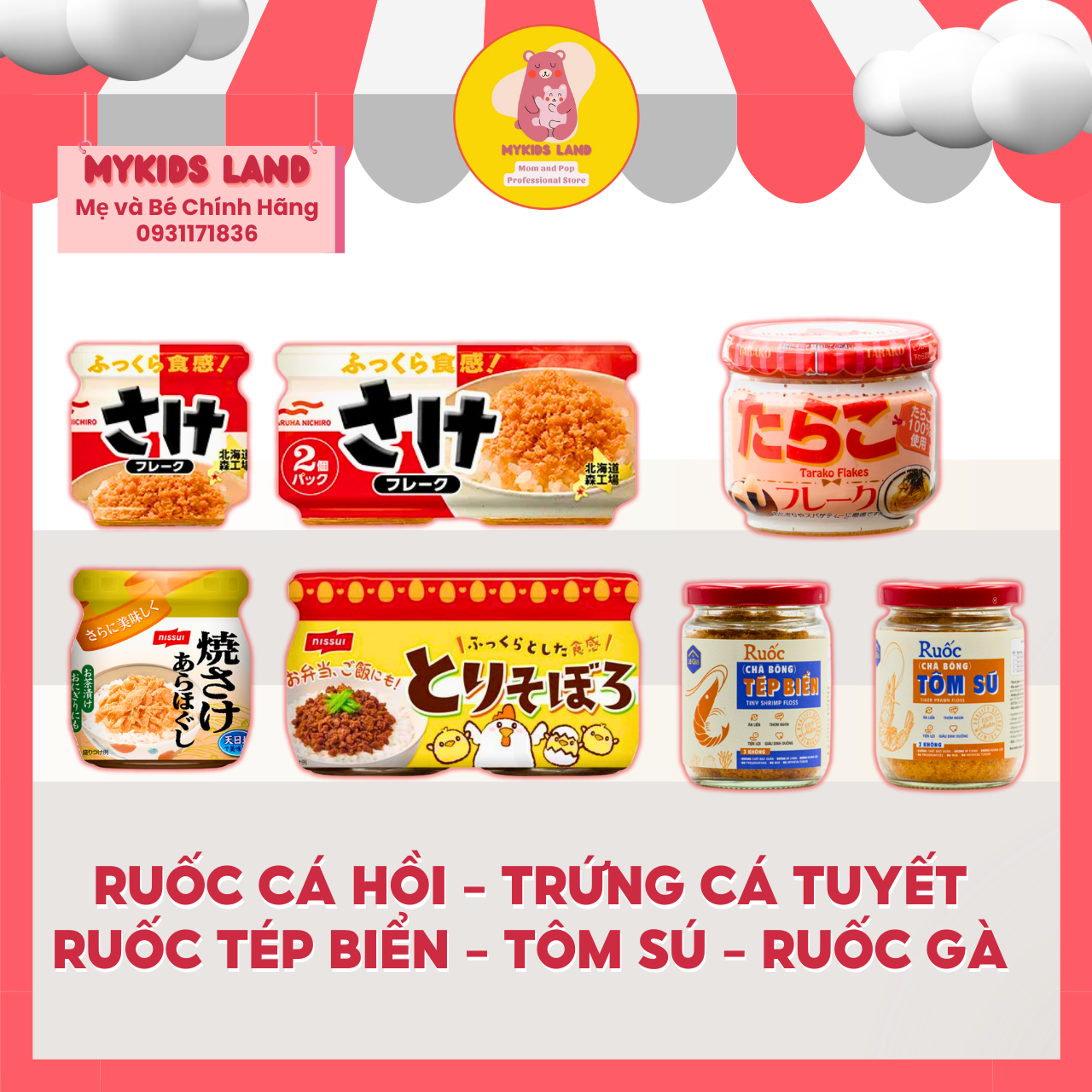 Ruốc cá hồi maruha - trứng cá tuyết tarako - ruốc tép biển - tôm sú - ruốc gà nissui nhật bản cho bé ăn dặm