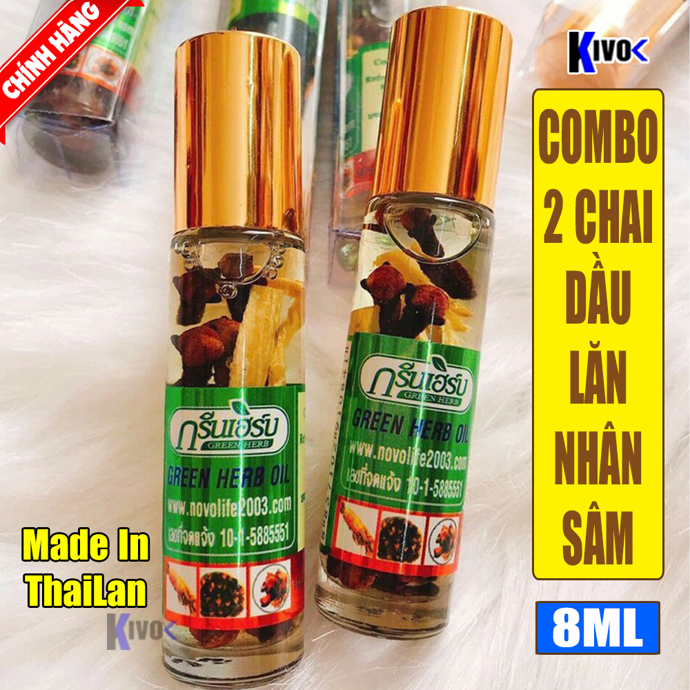 Combo 2 Chai Dầu Lăn Nhân Sâm Thảo Dược Thái Lan Cao Cấp GREEN HERB OIL 8ML - Kivo
