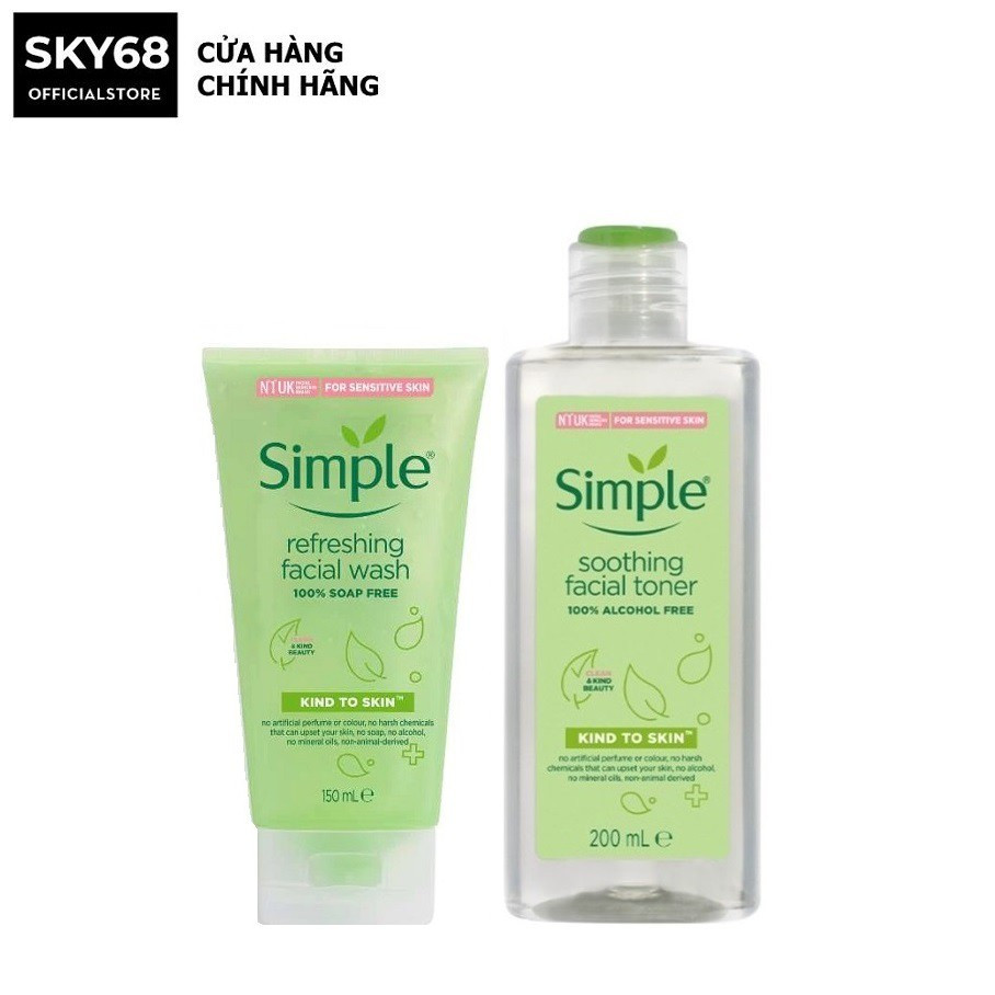 Combo 2 Sản Phẩm Giúp Da Sạch Sâu, Cấp Ẩm Và Cân Bằng Độ pH Cho Da Simple Kind To Skin (SRM 150ml + Toner 200ml)
