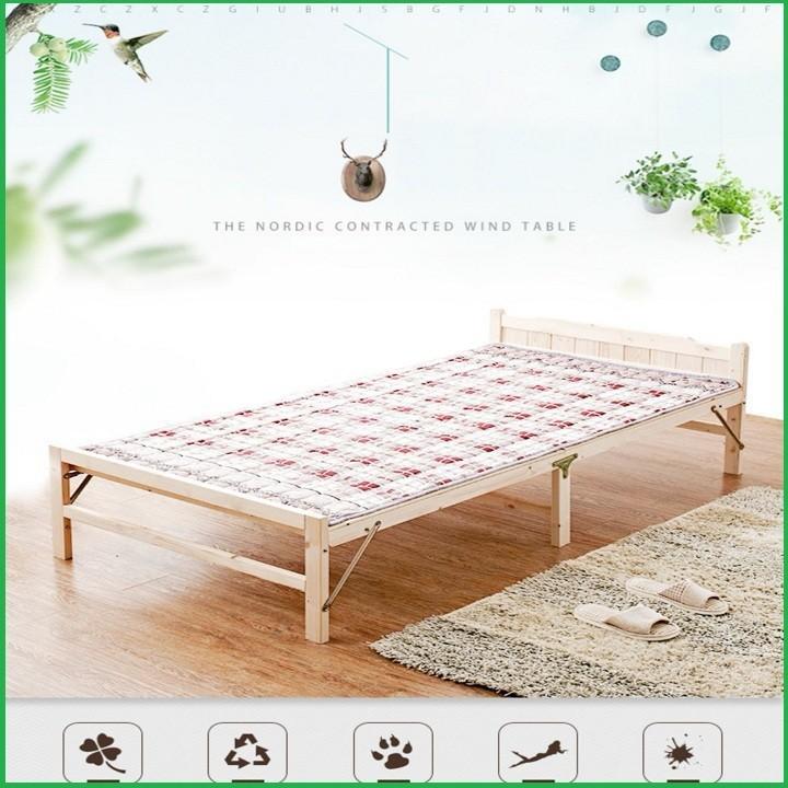 Giường gỗ thông gấp gọn 100x195cm tặng nệm - Giường xếp gỗ thông