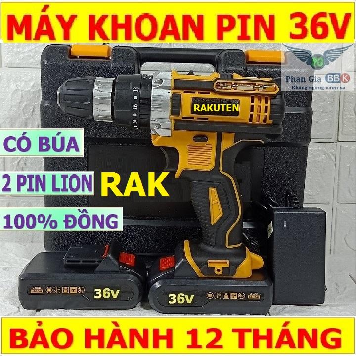 Máy khoan bê tông, máy khoan pin, máy khoan bê tông búa rakuten 36v tặng bộ mũi khoan