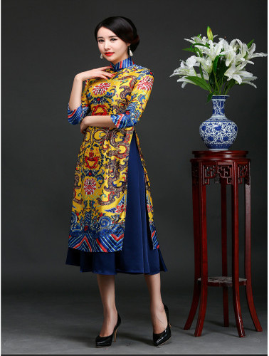 Áo dài cách tân long bào lửng cao cấp - không kèm váy