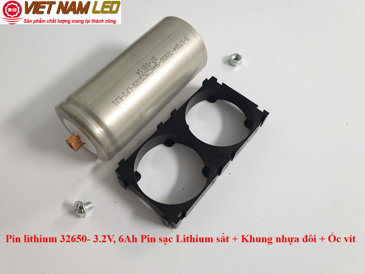 Pin lithium 32650 - 3.2V, 5Ah, 6Ah, Pin sạc Lithium sắt, khung đôi nhựa, tặng kèm ốc, vít