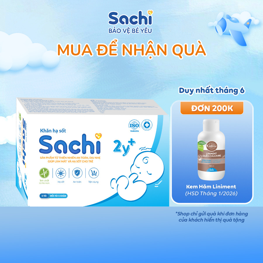 Khăn Lau Hạ Sốt 2y+ SACHI Giúp Hạ Nhiệt, Giảm Sốt, Ngăn Ngừa Co Giật Cho Trẻ 2 tuổi Hộp 25 khăn